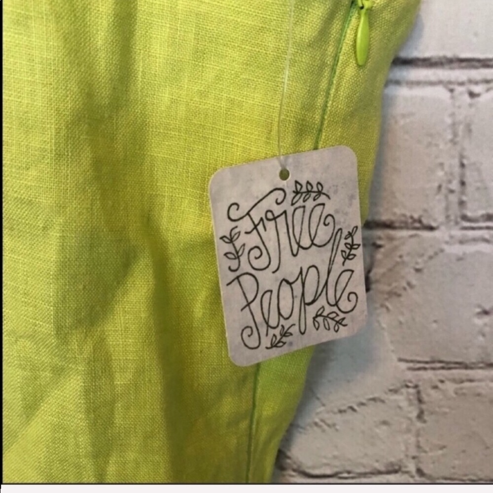 NWT FREE PEOPLE  /yellow lime Linen Shift Dress - Picture 5 of 6